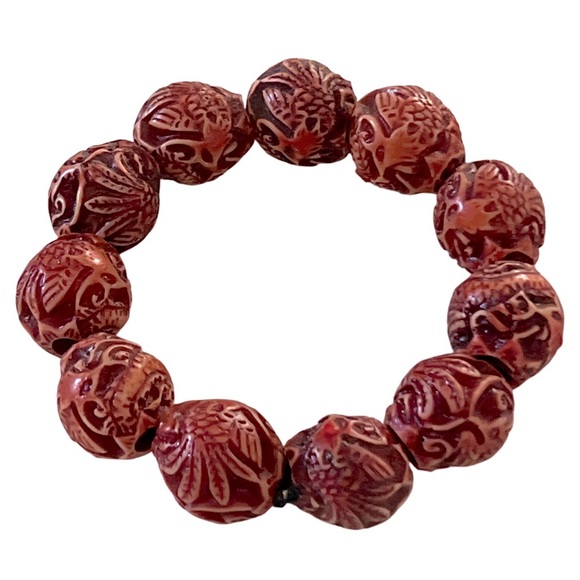 Dragon Red Beaded Stretch Tibetan Buddha Buddhist Prayer Meditation Bracelet - Picture 3 of 7